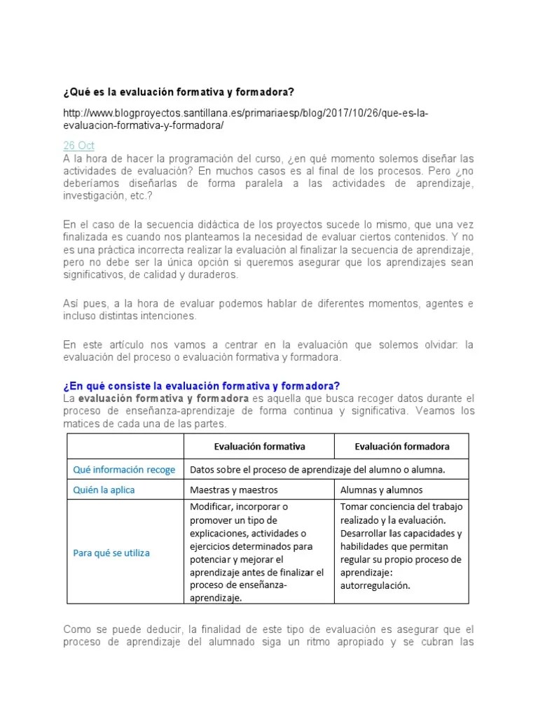 Evaluación Formativa Y Formadora | PDF | Evaluación | Aprendizaje