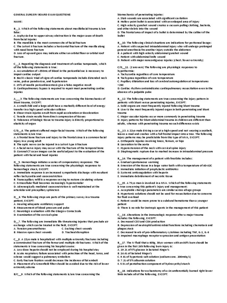 General Surgery Board Exam Questions | PDF | Esophagus | Colorectal Cancer