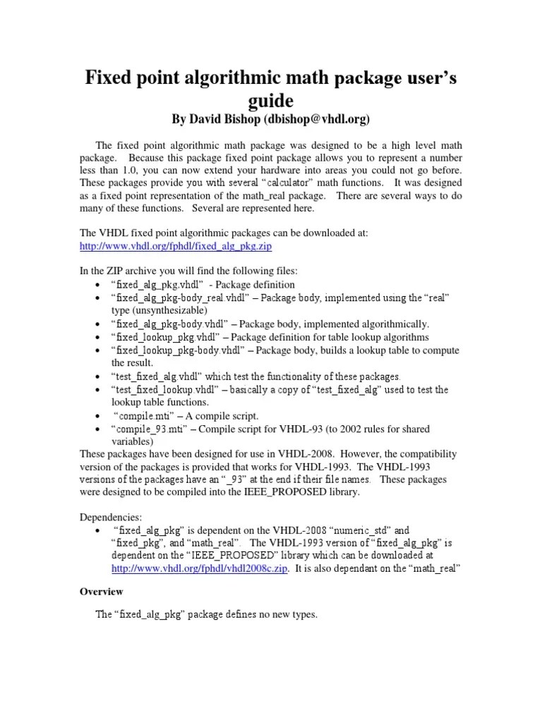 Fixed Point Algorithmic Math Package User's Guide | PDF | Subroutine ...