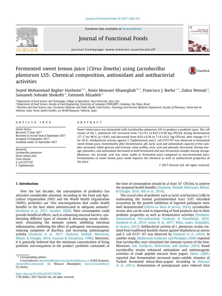 Fermented Sweet Lemon Juice Citrus Limetta Using Lactobac - 2017 ...