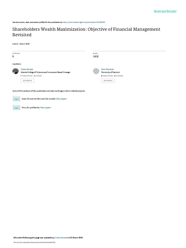 Shareholders Wealth Maximization: Objective Of Financial Management Revisited | PDF | Net ...