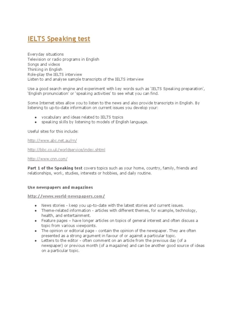 IELTS Speaking Test PDF | PDF | Fluency | English Language