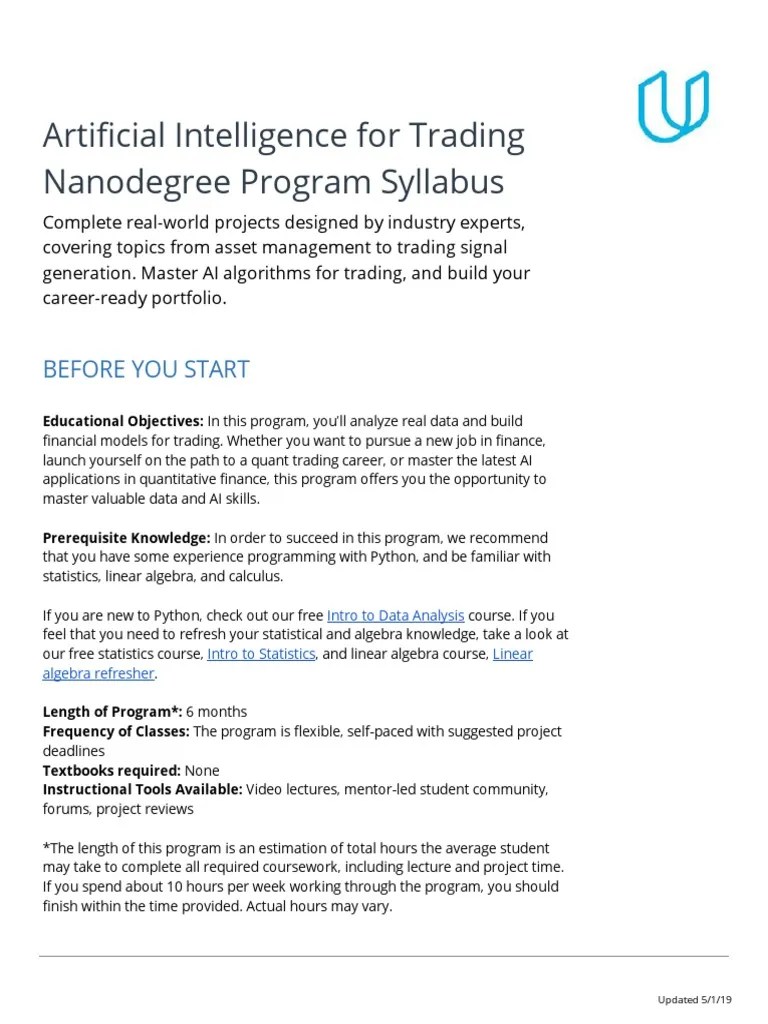 AI For Trading Learning Nanodegree Program Syllabus | PDF