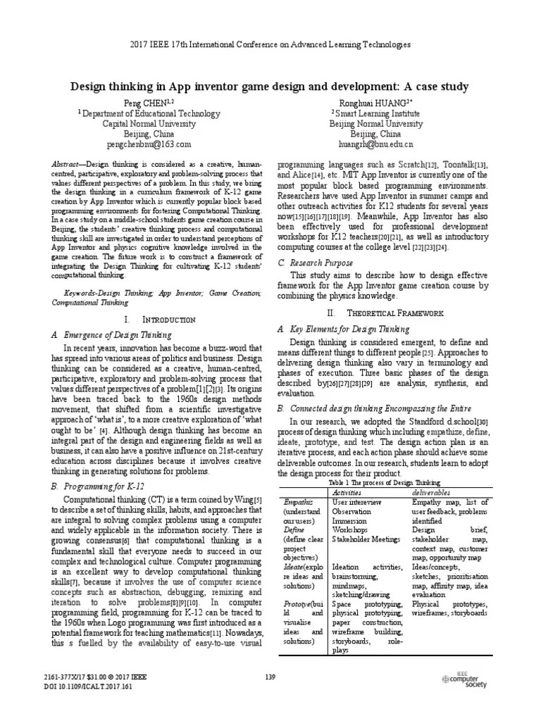 Design Thinking In App Inventor Game Design And Development: A Case ...