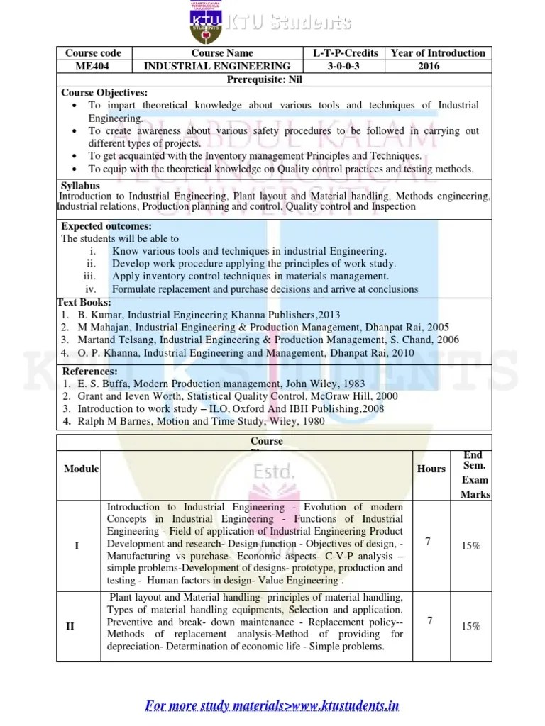 ME404 Industrial Engineering | PDF | Engineering | Industrial Engineering