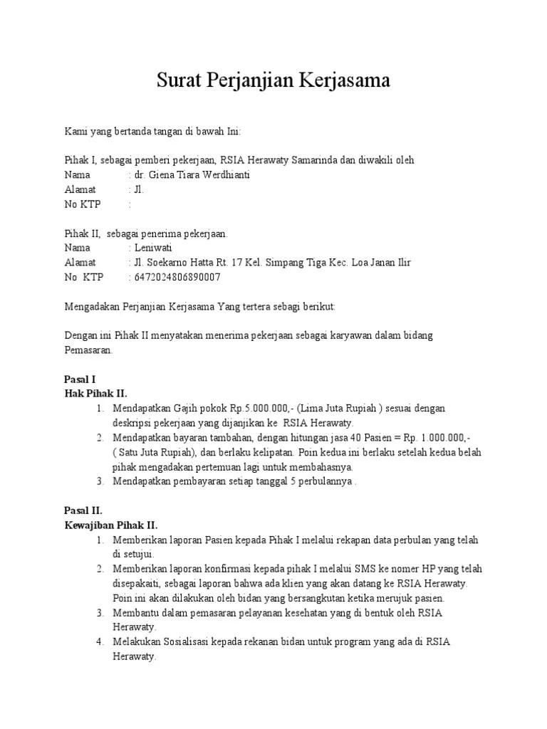 Surat Perjanjian Kerjasama Marketing | PDF