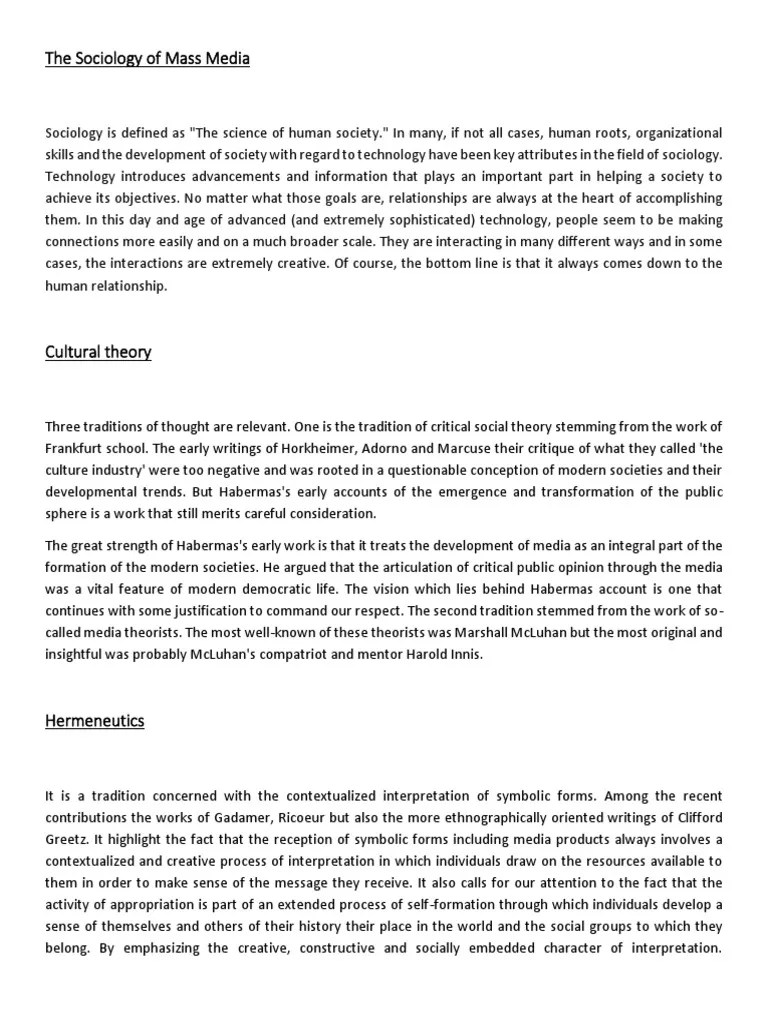 Sociology Of Mass Media | PDF | Jürgen Habermas | Social Media