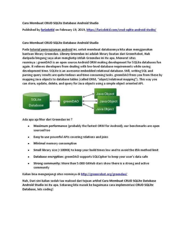 Cara Membuat CRUD SQLite Database Android Studio | PDF | Object ...