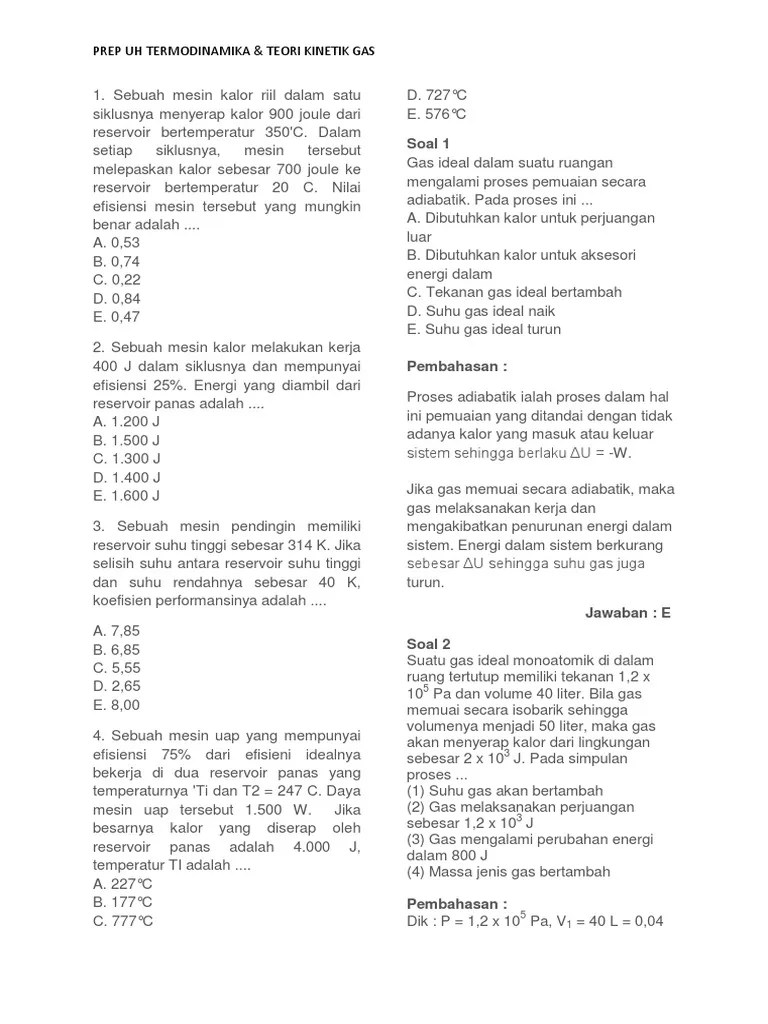 Prep Uh Fisika Termo Kinetik Gas PDF | PDF