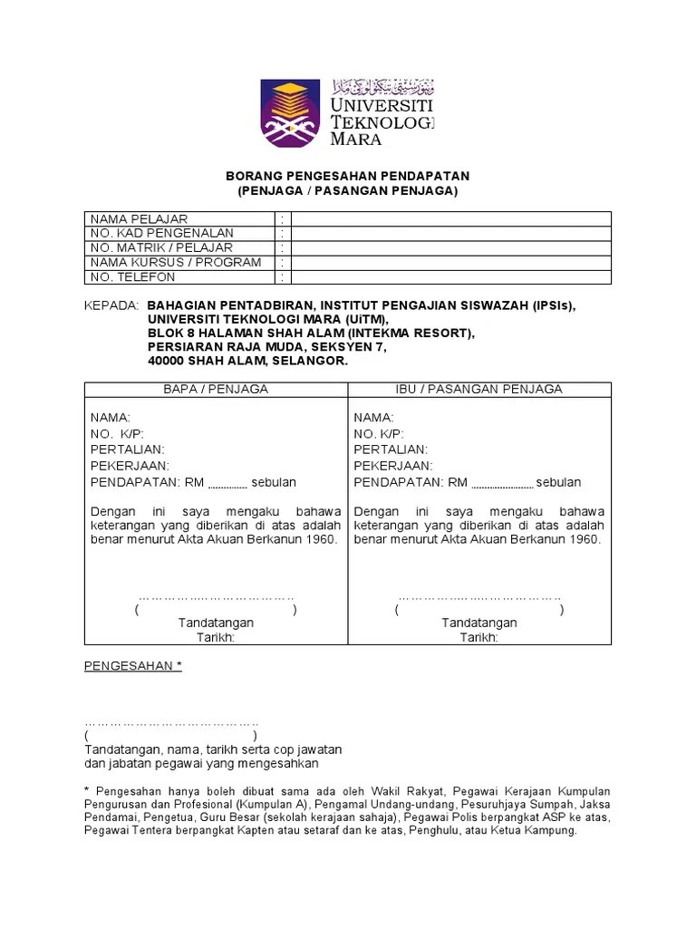 Faqs contoh surat pengesahan pelajar uitm. Surat Pengesahan Pendapatan Uitm Letter 7saudara Com