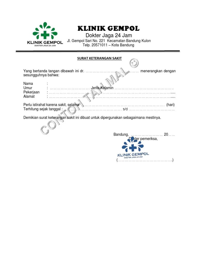 Contoh surat dokter kosong puskesmas. Surat Dokter Bandung Pdf