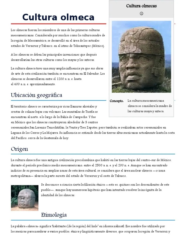 Cultura Olmeca | PDF | Mesoamérica | Cultura De Las Americas