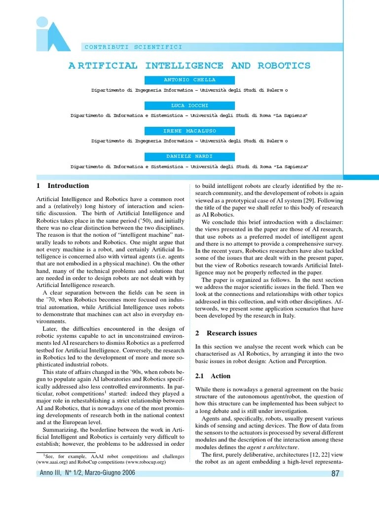 A Rtificial Intelligence And Robotics: Contributi Scientifici | PDF ...