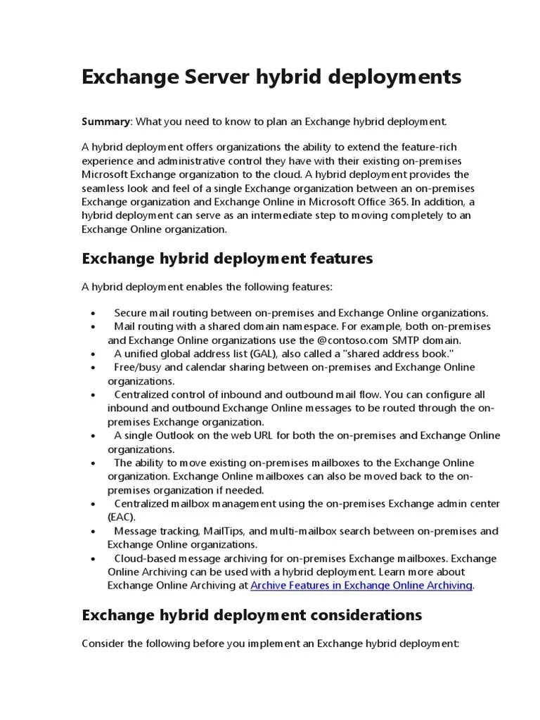 Exchange Server Hybrid Deployments | PDF | Active Directory | Microsoft ...