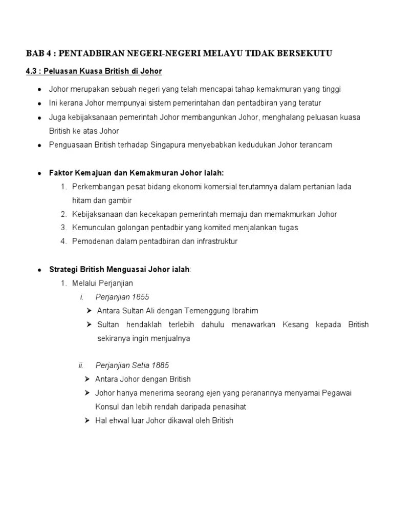 Bab 4 pentadbiran negeri negeri melayu tidak bersekutu 4 3 peluasan kuasa british di johor. T3 Bab 4 4 Nnmtb Pdf