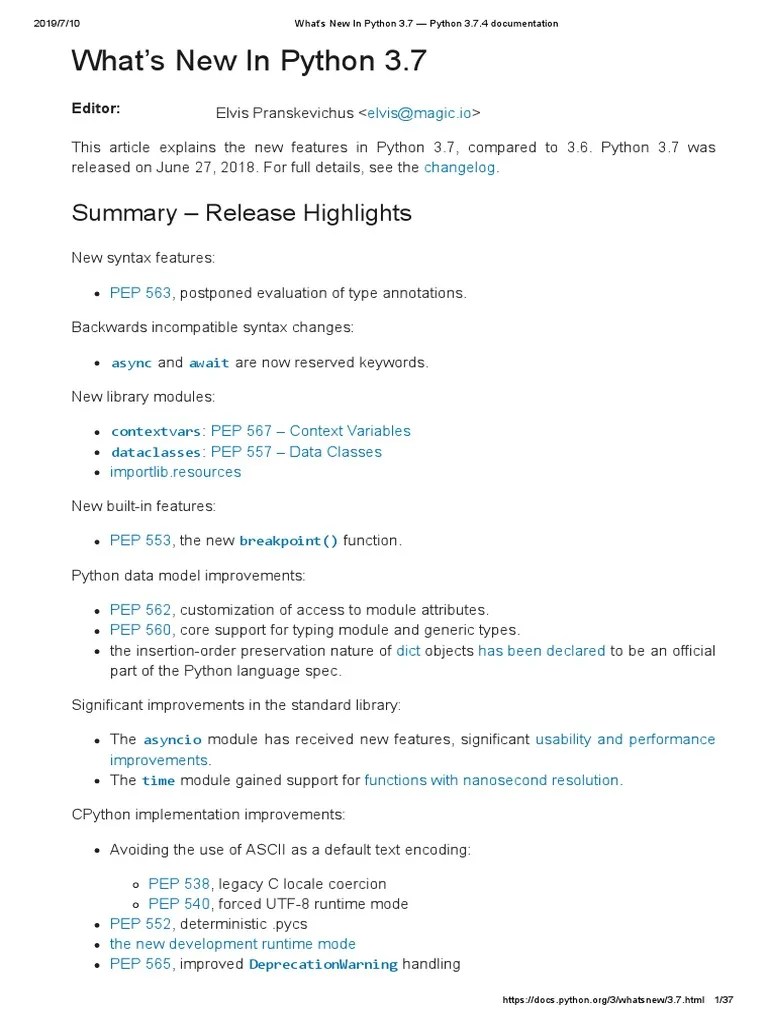 What's New In Python 3.7 - Python 3.7.4 Documentation | PDF | Python ...