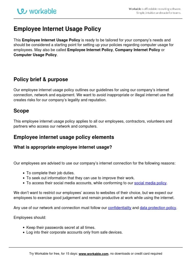 Employee Internet Usage Policy | PDF | Download | Internet