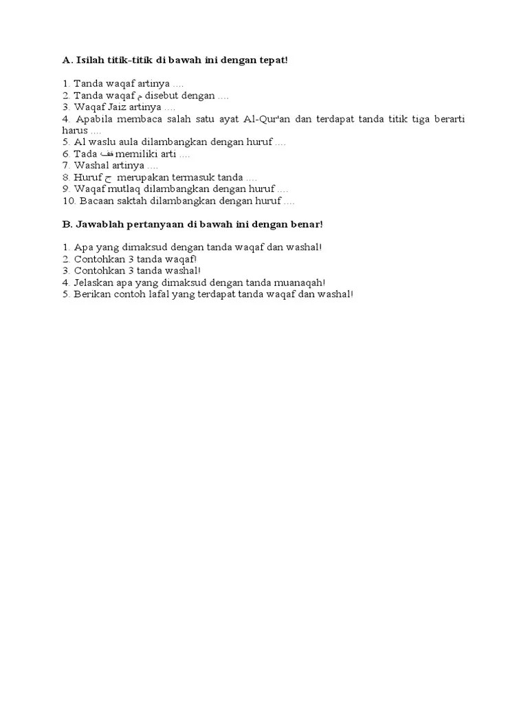 Contoh Soal Bacaan Tanda Waqaf Dan Washal | PDF