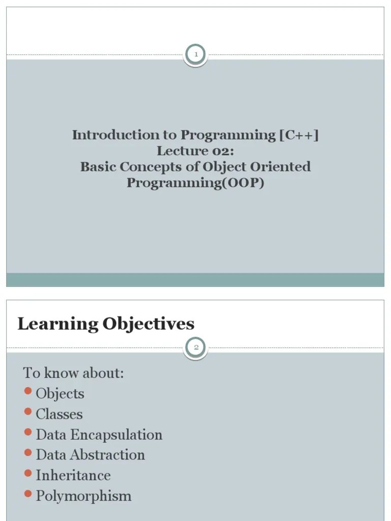 Introduction To Programming (C++) Basic Concepts Of Object Oriented ...