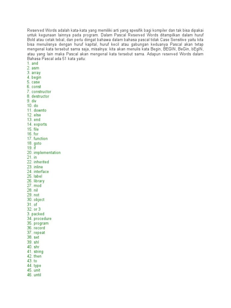 Reserved Words | PDF