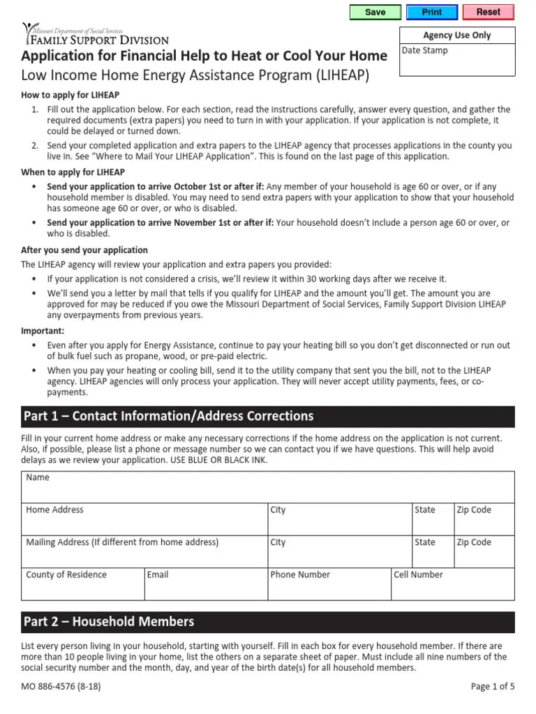 EA 1 Application For The Low Income Home Energy Assistance Program ...