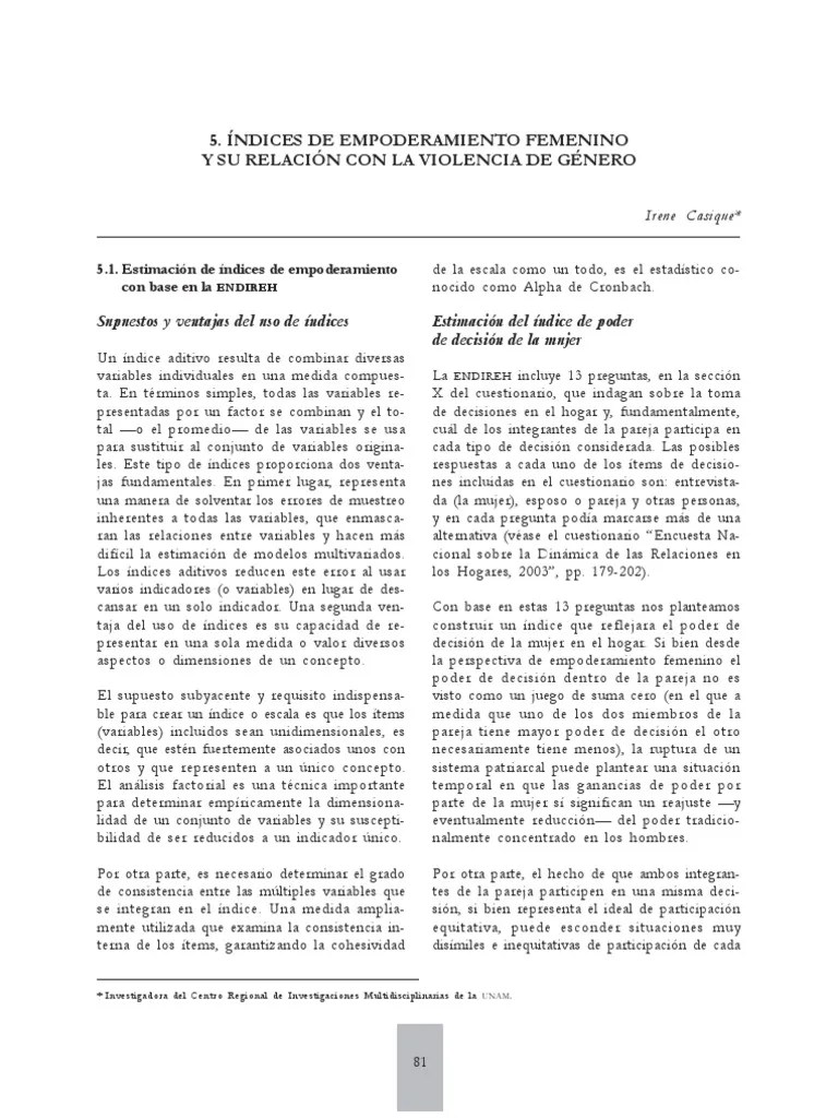 Índices De Empoderamiento Femenino Y Su Relación Con La Violencia De Género PDF | PDF | Alfa De ...