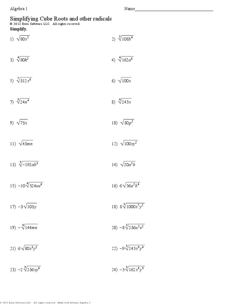 Simplifying Cube Roots And Other Radicals PDF | PDF | Algebra ...