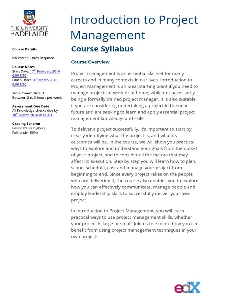 Introduction To Project Management: Course Syllabus | PDF | Project ...