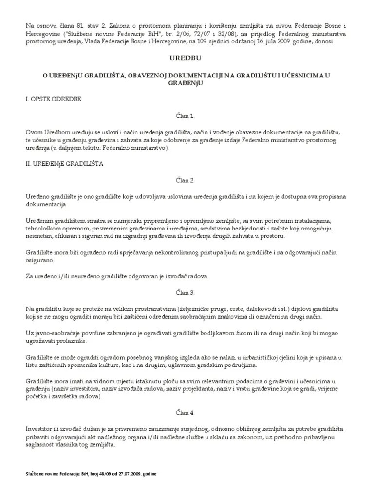 Uredba Uredjenje Gradilista | PDF