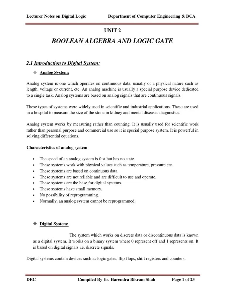 Unit 2 Boolean Algebra And Logic Gates Complete Notes | PDF | Logic ...