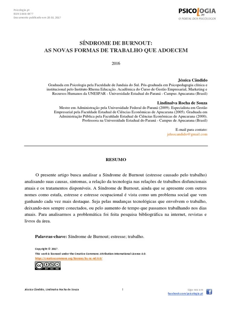 Síndrome De Burnout | PDF | Depressão | Burnout Ocupacional