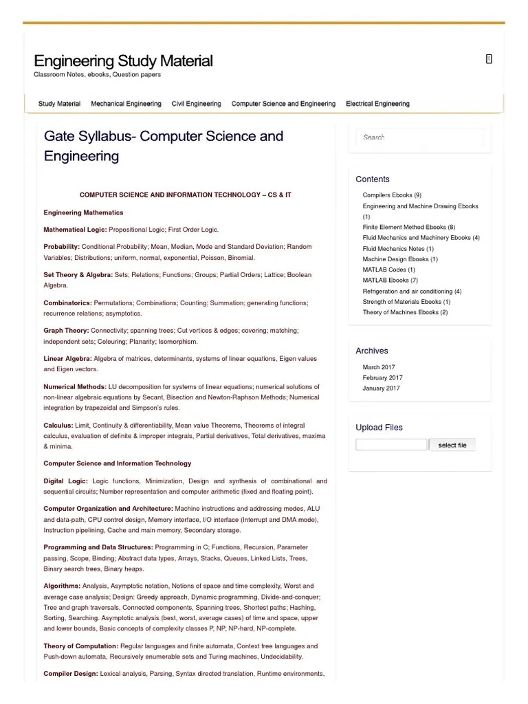 Gate Syllabus - Computer Science And Engineering | PDF | Computational ...