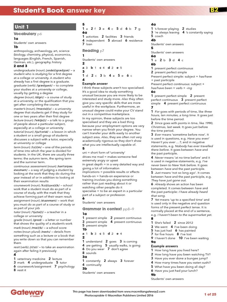 Workbook 2 answer key starter unit vocabulary (page 6) 3 1 bag 4 ticket 2. B2 Student S Book Answer Key Pdf Pdf Verb Test Assessment