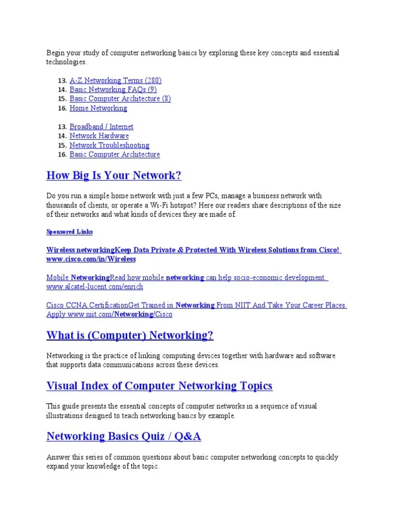 Computer Networking Basics | Download Free PDF | Network Switch | Local ...