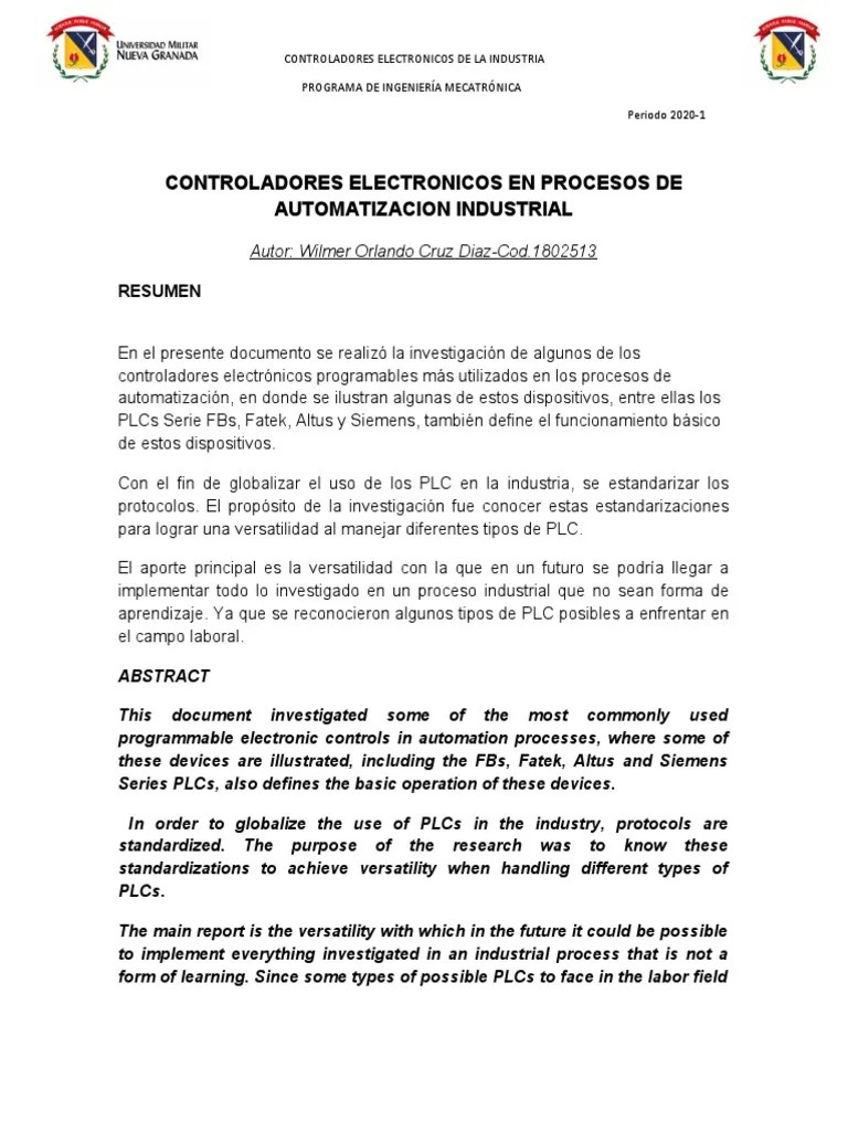 Controladores En Automatización Industrial | PDF | Controlador Lógico Programable | Automatización