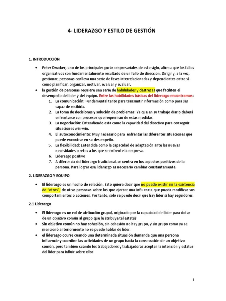El Liderazgo Y Estilos De Gestion Principales Conceptos | PDF | Liderazgo | Conceptos Psicologicos