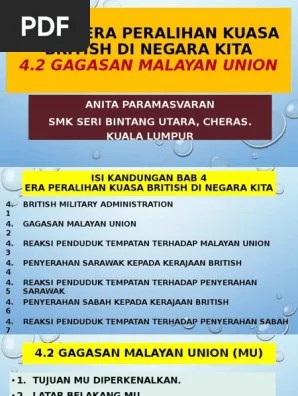 Ciri Ciri Malayan Union Tingkatan 4 Esei - Bab 4 Tingkatan 5