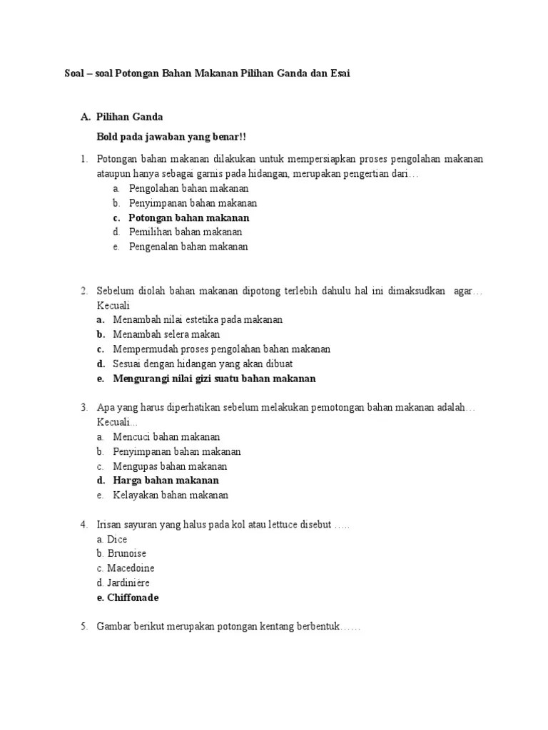 Susunan pilihan kata yang sesuai . Contoh Soal Pilihan Ganda Essay Potongan Bahan Makanan Pdf