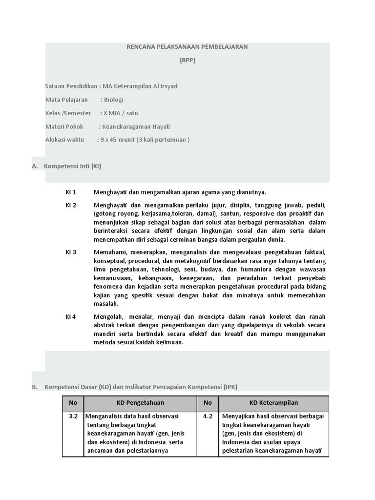 Doc Rpp Kd 10 Keanekaragaman Hayati Dicky Rahmansyah Academia Edu Mate r i Pokok.