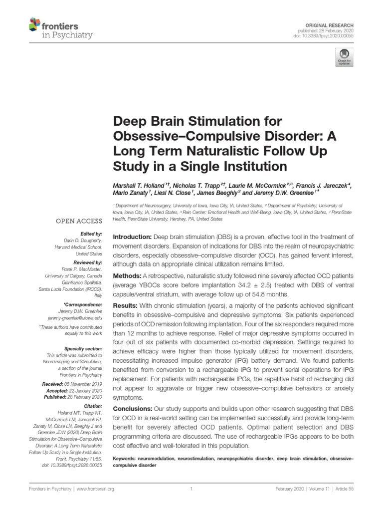 Deep Brain Stimulation OCD PDF | PDF | Deep Brain Stimulation | Obsessive–Compulsive Disorder