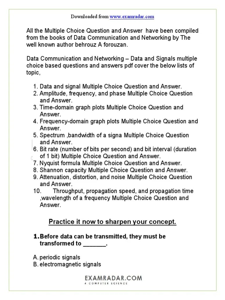 CH 3 Data And Signals Multiple Choice Questions And Answers MCQ PDF ...