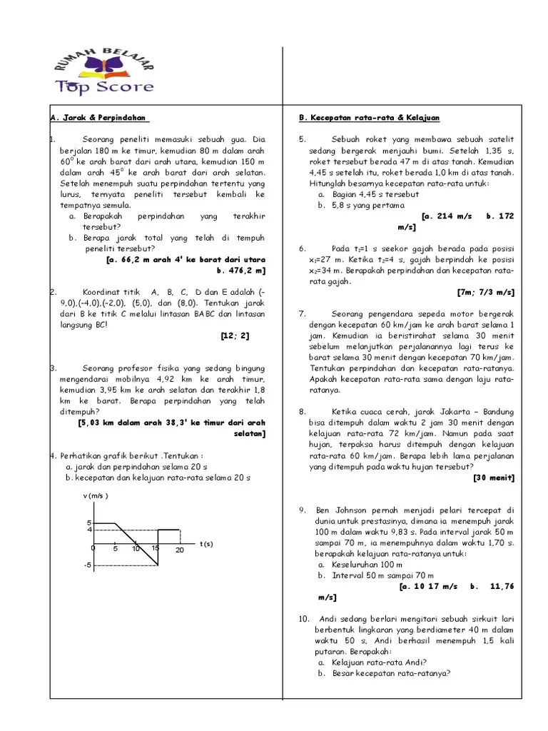 Jarak, Perpindahan, Kelajuan, Kecepatan CLR | PDF