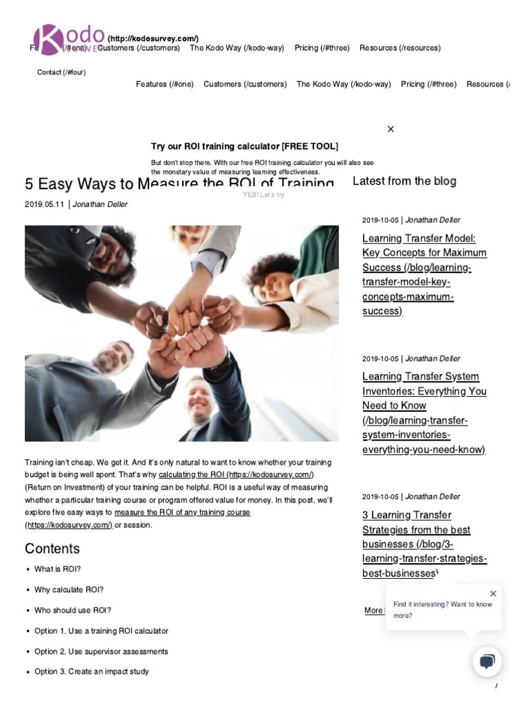 5 Easy Ways To Measure The ROI Of Training | PDF | Return On Investment ...
