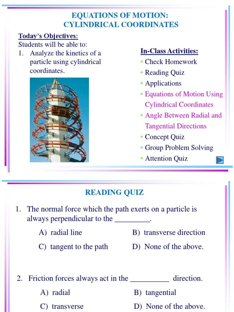 Ma Cylindrical Coordinates | PDF | Tangent | Equations Of Motion
