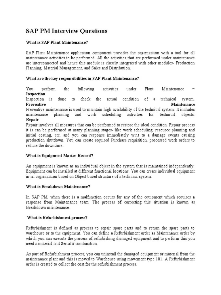SAP PM Interview Questions | Download Free PDF | Computing | Business
