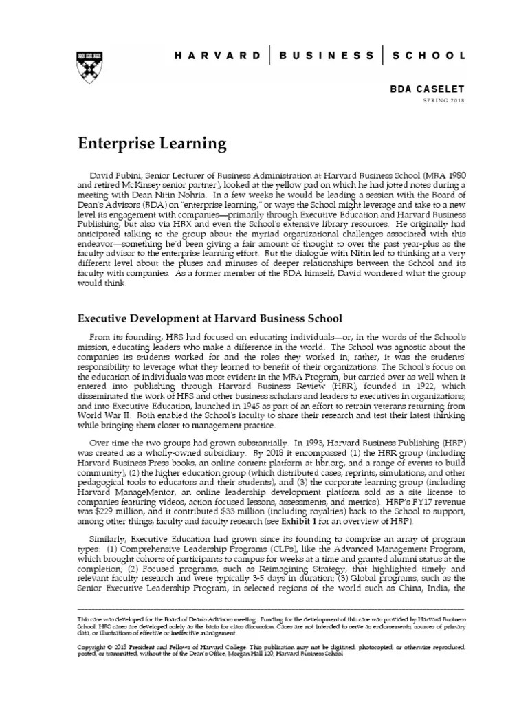 Enterprise Learning: Executive Development At Harvard Business School | PDF | Harvard Business ...