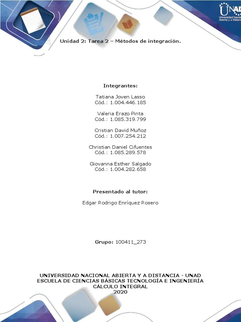 Unidad 2 - Tarea 2-Métodos De Integración-100411 - 273 PDF | PDF | Integral | Análisis Matemático
