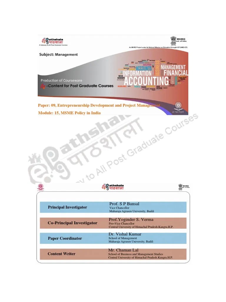 Paper: 09, Entrepreneurship Development And Project Management 15, MSME Policy In India | PDF ...