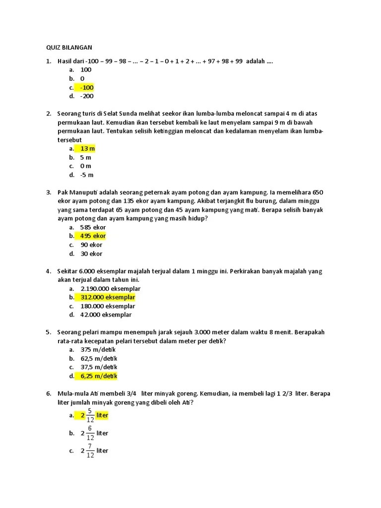 7 Quiz - 2 Bilangan | PDF