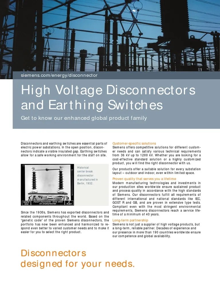High Voltage Disconnectors And Earthing Switches En | PDF | Electrical ...